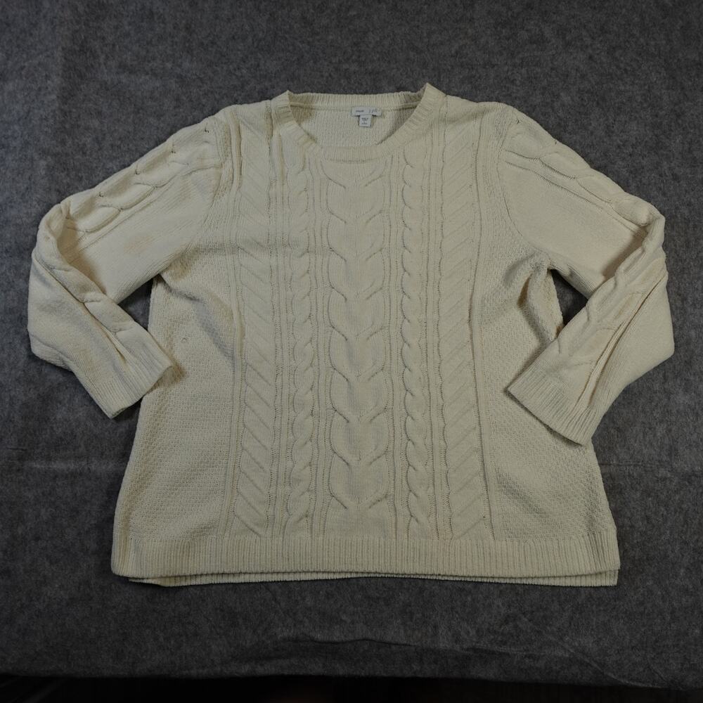 J. Jill Sweater Womens Large Petite‎ Chenille Cable Knit Fisherman Cream Ivory